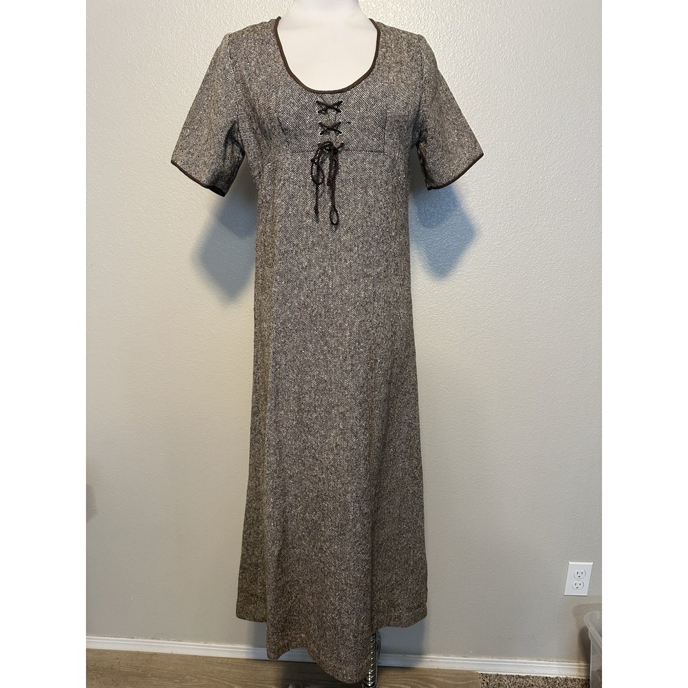 VTG‎ 1970'S DESIGNER JEAN VARON England Tweed Lace Up Bodice Midi/Maxi Dress M